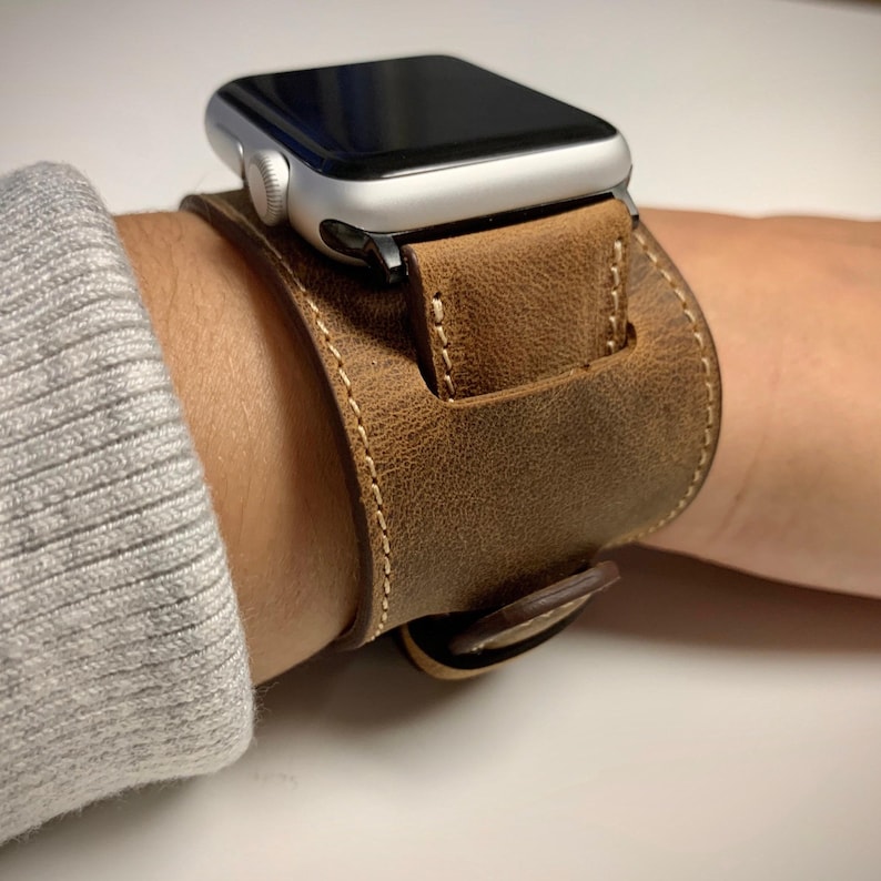 Correa de cuero personalizada para Apple Watch de 38, 40, 41, 42, 44, 45 y 49 mm. Correa hecha a mano para Galaxy, Pixel y Fossil Fitbit iWatch. imagen 3
