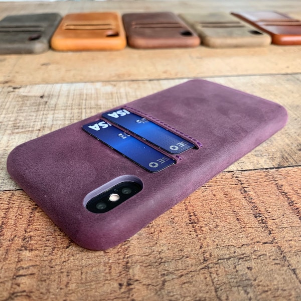 Purple Leather Feather Light Snap On full cover case, iPhone 15, 14, 13, 12, 11 Pro Max, X, XS Max, XR, 7, 8 Plus, iPhone Card Holder