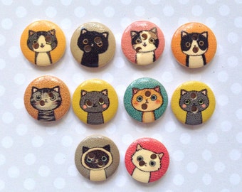 Cat Face Cat Buttons Cute Kitty Craft Embellishment Supply Unique Sewing Fasteners Grab Bag Kitten Buttons Flatback Wooden Buttons