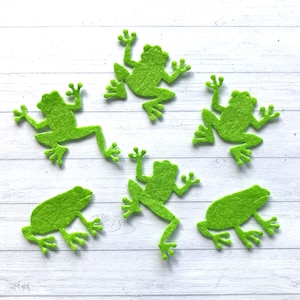 6 x GRENOUILLES EN FEUTRE, mini grenouilles en feutre découpées, découpes en feutre grenouille, décoration pour cartes en feutre de grenouille, formes d'appliques de grenouille.
