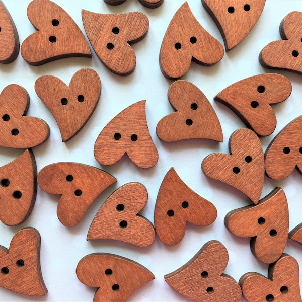 STYLISED WOODEN HEART Buttons x 9, 20mm x 16mm heart buttons, Chunky wooden heart buttons, 9 x heart wooden buttons