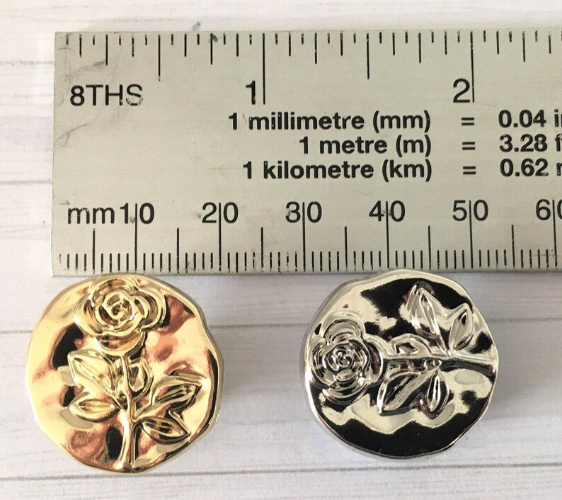 Rose design metal shank buttons 18mm and 23mm image 7