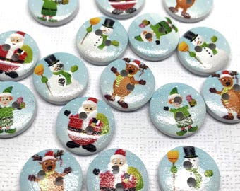 Christmas wooden buttons light blue 15mm x 10