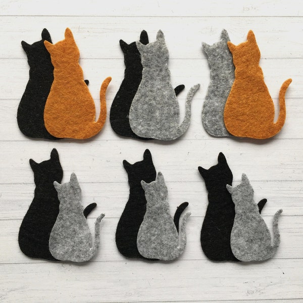 6 x FELT DIE CUT Cats, cat die cuts, black/grey/ginger felt cats, Cat decoration, Cat card toppers. Cat applique.