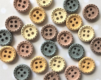 Botones de madera de 12 mm/15 mm, color Heritage, 4 agujeros (paquete de 10)