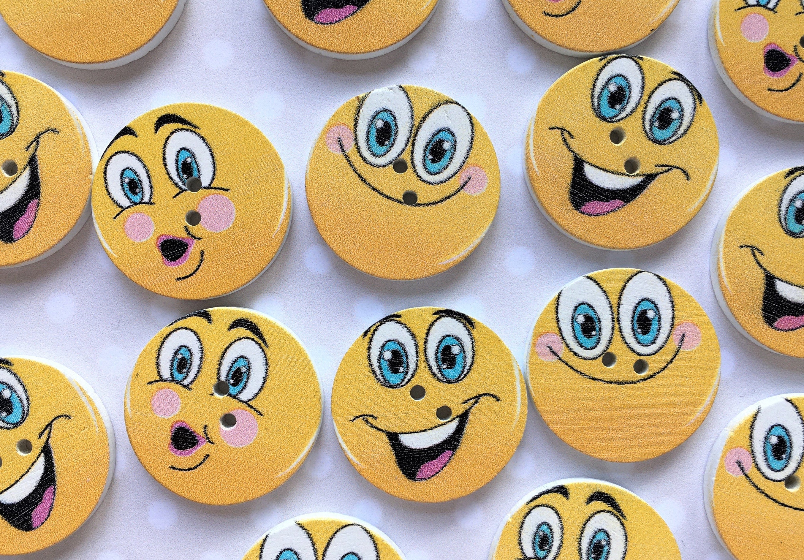 25mm LARGE EMOJI Buttons X 5 Round wooden emoji buttons Etsy