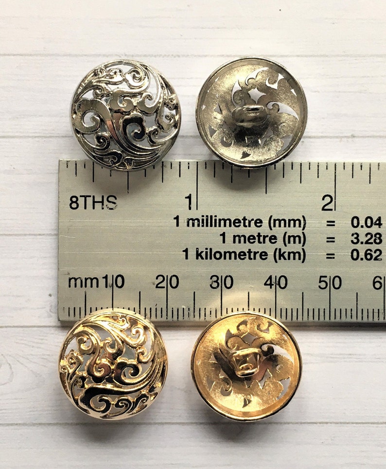 Cut out floral design, domed, lighter weight metal shank buttons 20mm image 5