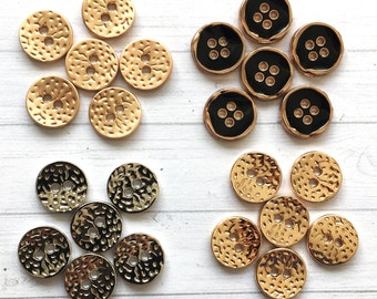 11mm Beautiful metal buttons, Matt gold, Black/gold, Silver or gold. Shirt/blouse buttons.