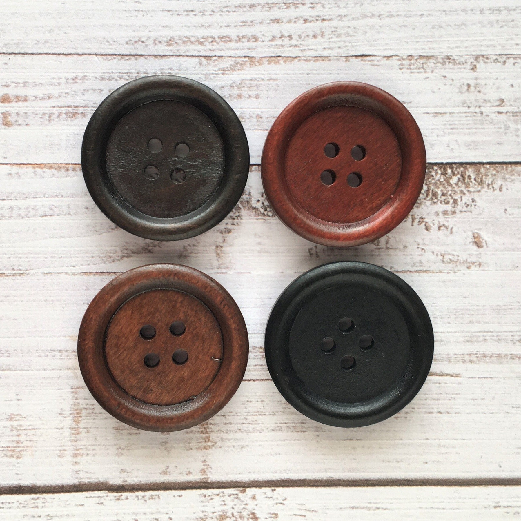 Dark brown wooden buttons - 25mm (1 inch) - 4 holes - round sewing wood  buttons