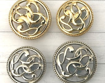 20/23mm DECORATIVE FLORAL design gold or silver metal shank buttons, Lightweight metal shank buttons,  metal buttons, Coat/jacket buttons.