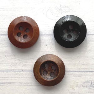 Wooden buttons bevelled 15mm 4 hole, (pack of 10)