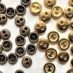 6 mm SUPER MINI METAL Buttons x 12 , 6 mm round buttons, 2 hole metal buttons, Cute toy and doll making buttons. Tiny metal buttons..
