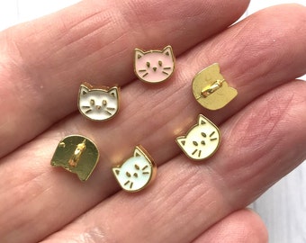 7mm CUTE MINI METAL enamelled cat face buttons x 9 , metal shank 7mm toy buttons, cat metal buttons, Cute toy and doll making buttons.