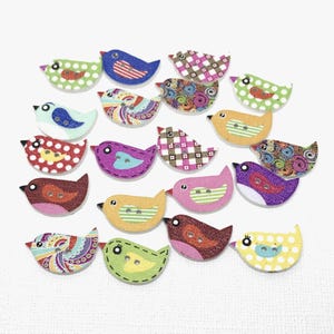 Bird Wooden Buttons, Sewing Crafts 23mm (set of 10)