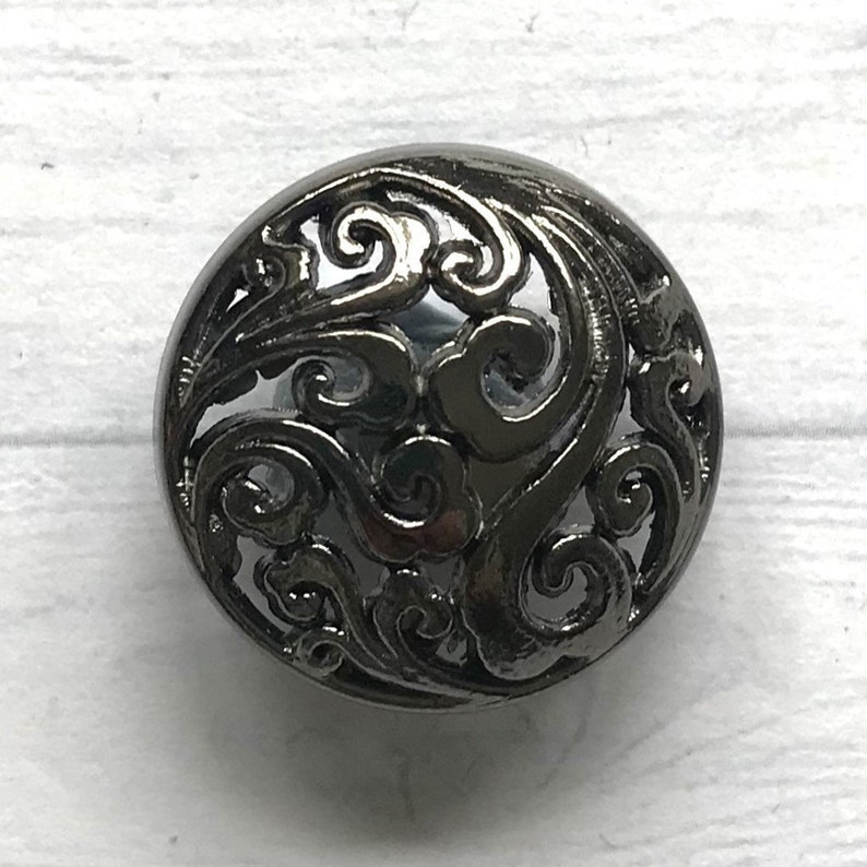 Cut out floral design, domed, lighter weight metal shank buttons 20mm PEWTER