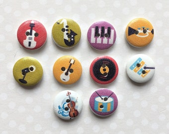 15 mm MUSICAL WOODEN BUTTONS x 10, Music themed printed wooden buttons, 15 mm round buttons, Wooden buttons 15 mm rounds. buttons.