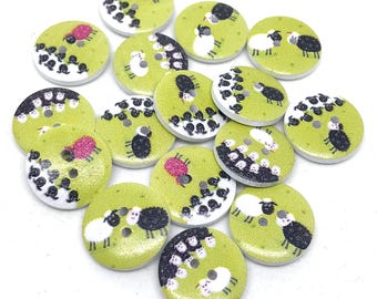 Sheep Wooden Buttons, Sewing Accessories, 20mm (set of 8)