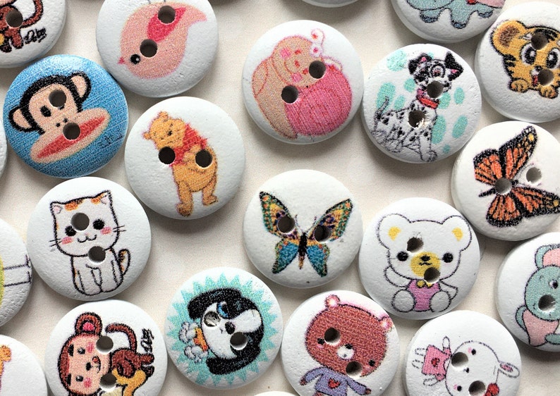 15 Mm CUTE ANIMAL THEME Buttons X 10 Mixed Children's Etsy UK