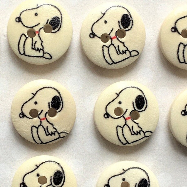 15mm DOG BUTTONS x 9, cute wooden dog buttons. 2 hole 15 mm round children's buttons. Cute dog buttons.