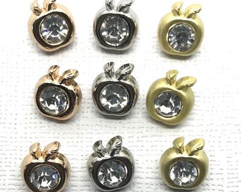 Metal and rhinestone shank buttons 10mm x 12.5mm