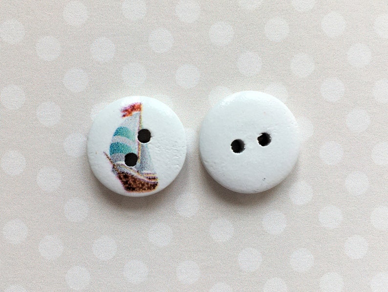 NAUTICAL BUTTONS 15 mm x 10 Cute little nautical buttons Sailing boat buttons Wooden coastal style buttons Wooden nautical theme buttons