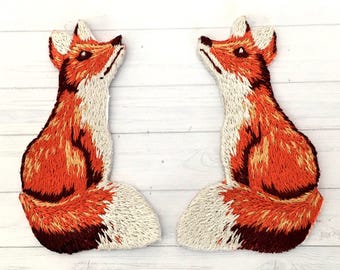 IRON ON Embroidered fox patches.