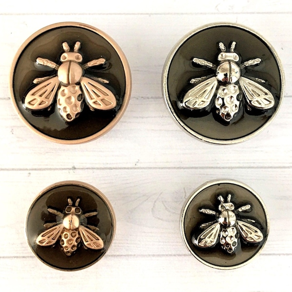 Botones metálicos con diseño de abeja, de 18 mm y 25 mm