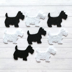 8 x MINI FELT DIE Cut Scottie Dogs, chien blanc des montagnes de l'Ouest découpées, Scotties en feutre, décoration de chien, dessus de cartes de chien.