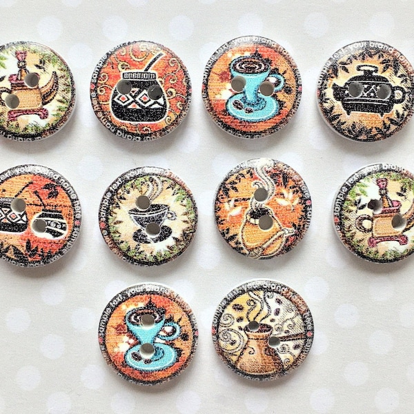 15 mm ETHNIC WOODEN BUTTONS x10, Beautiful eastern style wooden buttons, Spice jar style buttons, Indian style buttons, Exotic style button