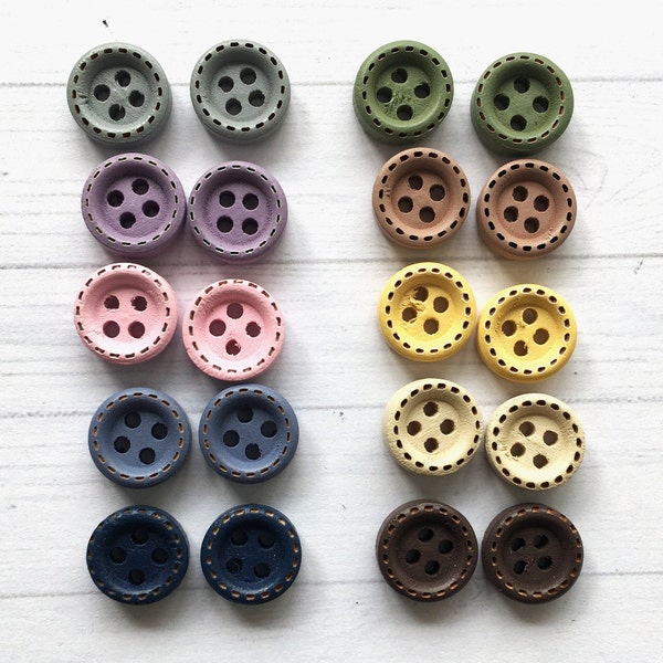 10 mm ROUND WOODEN 4 hole Buttons x 10, Round wooden buttons, 4 hole small wooden buttons, 10 mm wooden buttons.