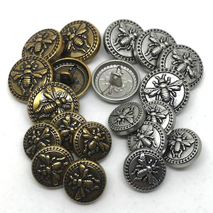 Bee design metal shank buttons 15mm and 20mm