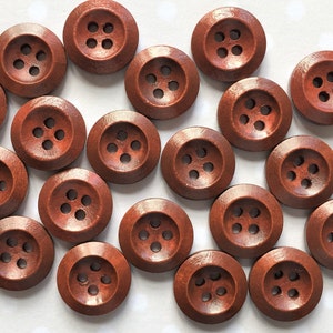 Wooden buttons 15mm 4 hole, Dark chestnut (pack of 10)