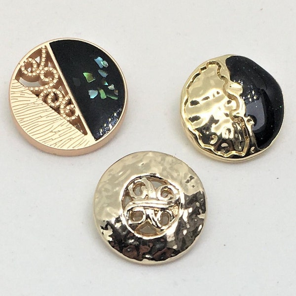 18/20mm METAL ENAMELLED SHANK Buttons, Pretty iridescent and hammered metal shank buttons. Rose gold/Gold  enamelled. Coat / jacket buttons.