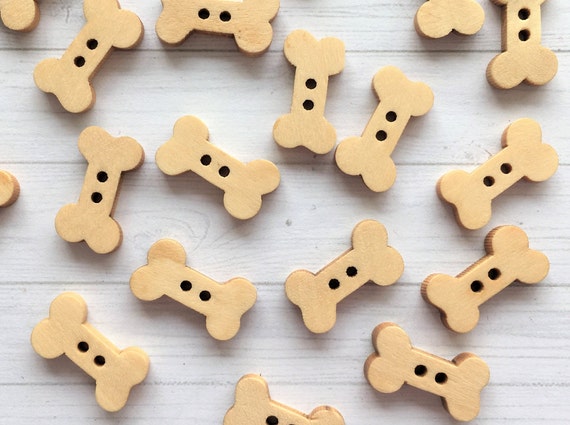 Wooden Bone Buttons, Dog Bone, 18mm x 10mm, Set of 9