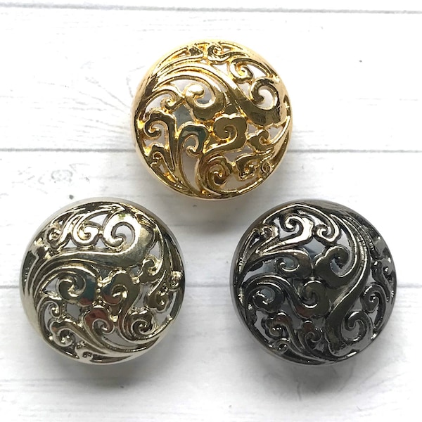 20mm CUT OUT FLORAL design gold or silver metal shank buttons, Lightweight metal shank buttons,  metal buttons, Coat/jacket buttons.