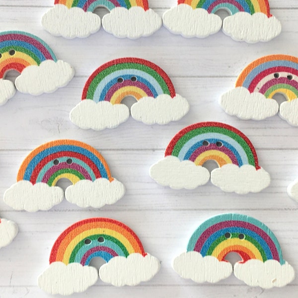 RAINBOW WOODEN Buttons x 8, Wooden rainbow buttons, Rainbow buttons, Wooden buttons.