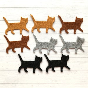 8 x Mini chats découpés en feutre, chats prédécoupés, chats en feutre, décoration chat, décorations de cartes chat.