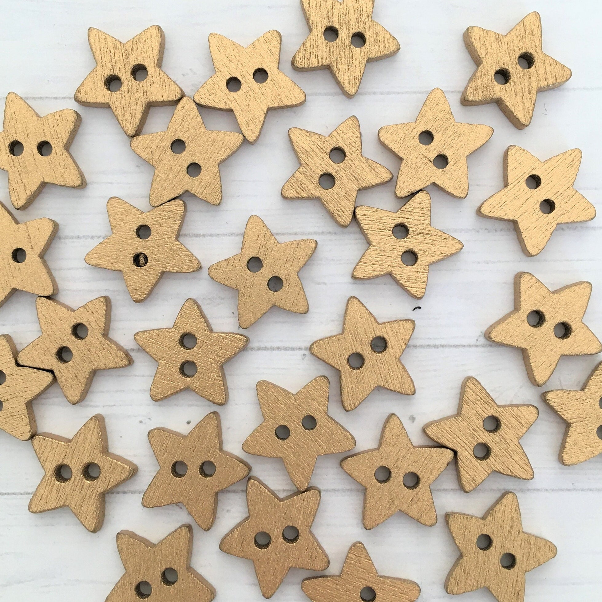 15 Mm GOLD STAR Wooden Buttons X 10 , Wooden Star Buttons, Xmas Tree  Buttons, Christmas Buttons, Craft Buttons, Sewing Accessories 
