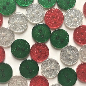 15 mm CHRISTMAS MIX Glitter buttons x 10, Resin glitter buttons, 15 mm round Christmas buttons, Christmas glitter buttons, Button decoration