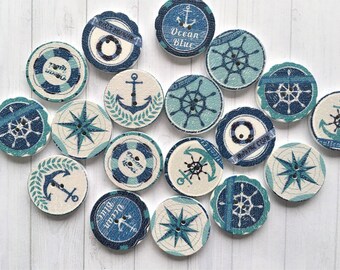 20 mm NAUTICAL THEME Buttons x 9, Coastal theme buttons, Shabby chic coastal buttons, Wooden buttons, 20 mm buttons, Nautical button.