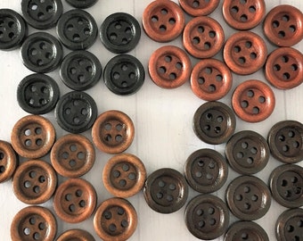10 mm ROUND WOODEN 4 hole Buttons x 10, Round wooden buttons, 4 hole small wooden buttons, 10 mm wooden buttons.