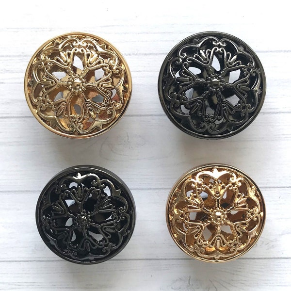 22/25mm CUT OUT FLORAL design gold or pewter metal shank buttons, Lightweight metal shank buttons,  metal buttons, Coat/jacket buttons.