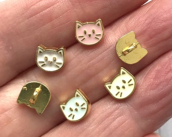 7mm CUTE MINI METAL enamelled cat face buttons x 9 , metal shank 7mm toy buttons, cat metal buttons, Cute toy and doll making buttons.