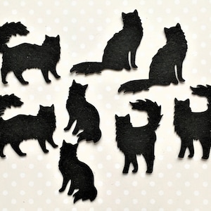 8 x FELT DIE CUT Chats, découpes de chats à poils longs, chats en feutre noir/gris/gingembre/marron, décoration de chat, toppers de cartes de chat. Applique chat.