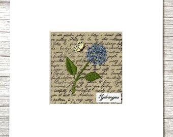 Floral textile picture, hand embroidered 8ins x 8ins