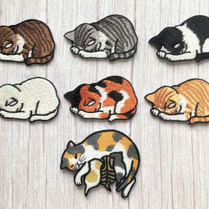 IRON ON SLEEPING Cat patches. Cat patches, Iron on patch, Cat patch. cat decoration, cat embroidered patch.