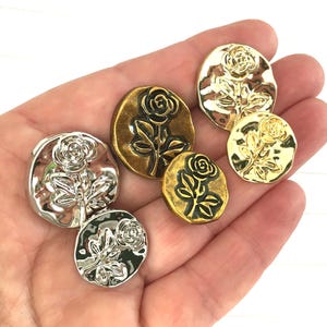 Rose design metal shank buttons 18mm and 23mm image 2