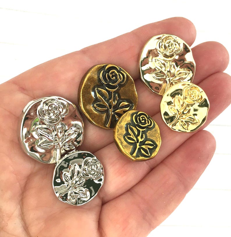 Rose design metal shank buttons 18mm and 23mm image 2