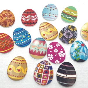 Easter Egg Wooden Buttons, Springtime Craft Embellishments 30mm (set of 6 )
