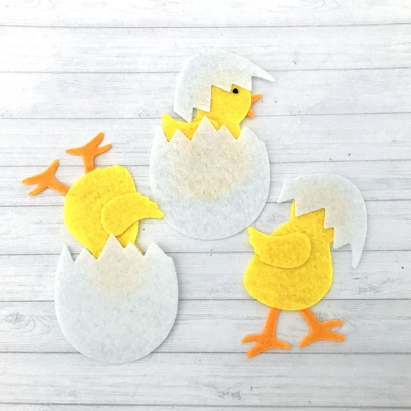 EASTER CHICKS FELT die cuts, felt chicks die cuts, Hatching chicks felt die cuts, Easter felt card topper, Easter felt shapes.